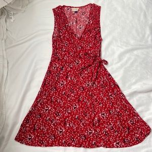 Red flower midi dress